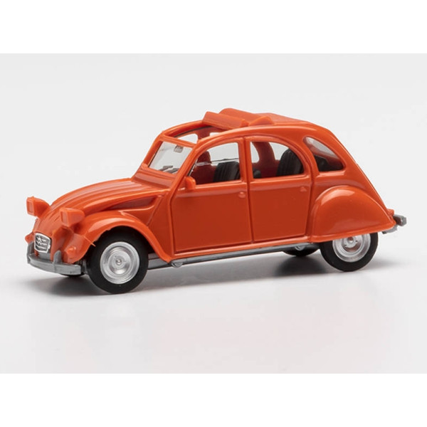 Citroen 2 CV avec toit ouvrant rouge orangé HO Herpa 020824 006